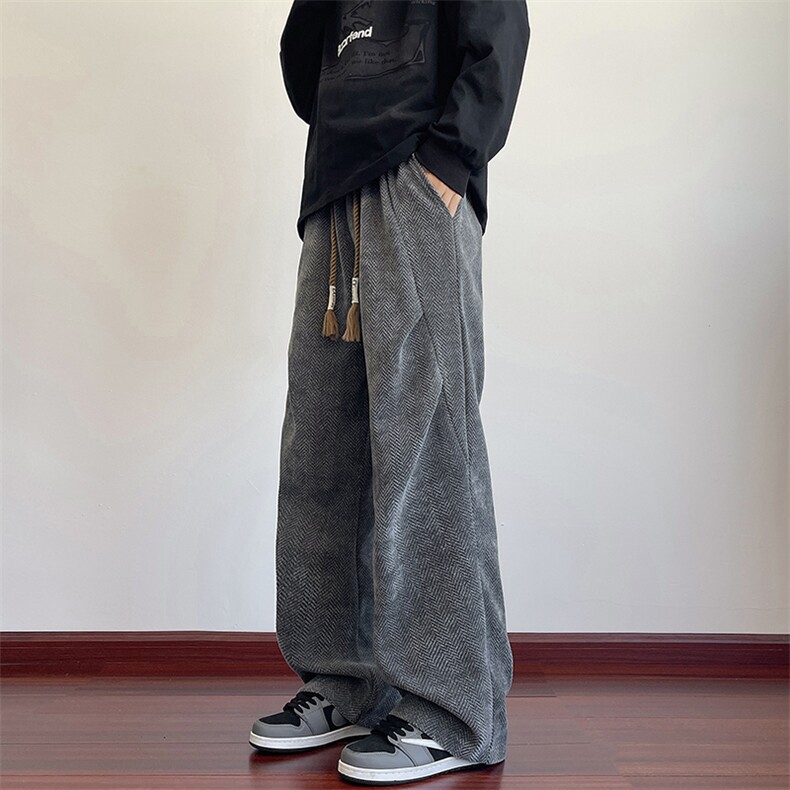 模特图YK86093-P35聚酯纤维秋季新品人字纹满天星针织裤男,男装休闲裤,电商A086-1