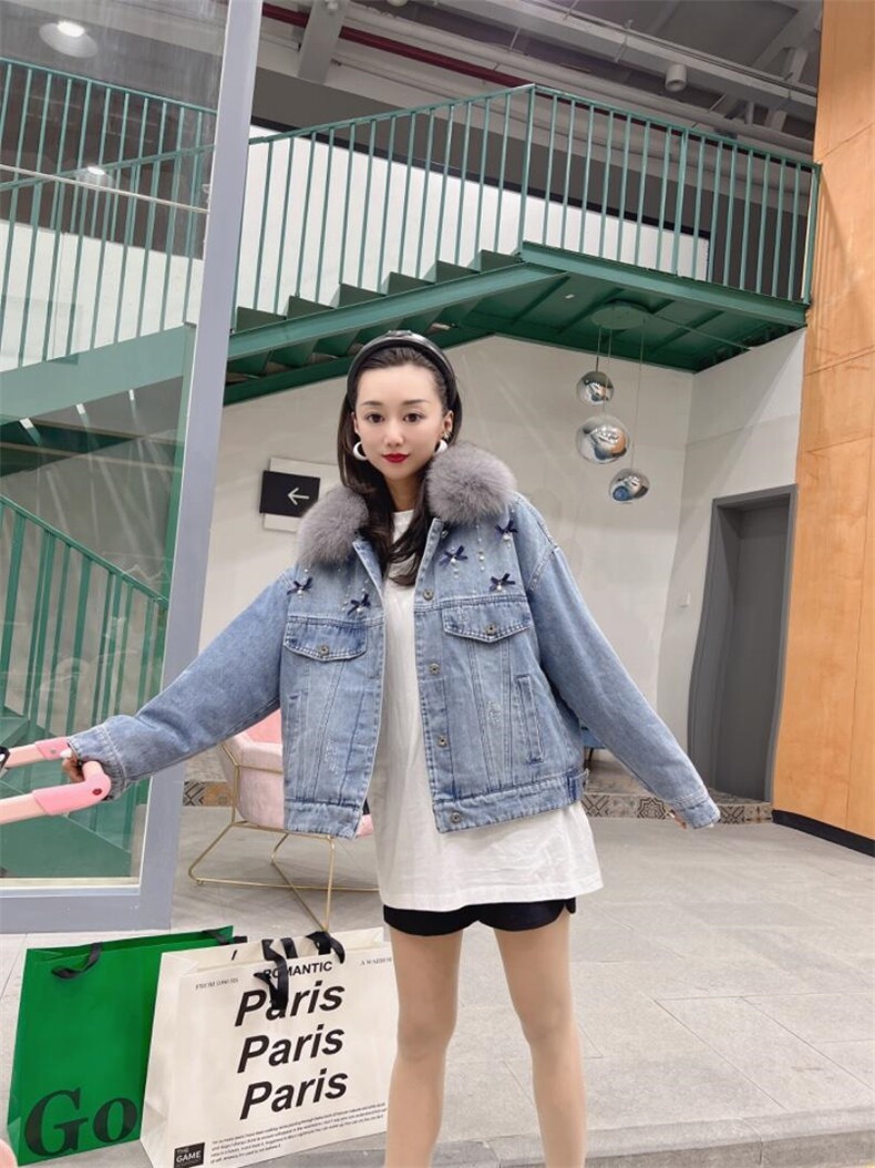 重工珍珠款派克服牛仔外套，其它，金地雪