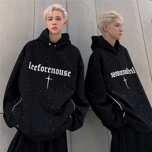 满天星连帽卫衣男2024春秋新款重磅拼接刺绣印花帽衫外套W92-P68图片