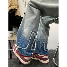 潮渐变设计毛边水洗做旧牛仔长裤情侣炸街1001-1-G7022-P50，男装牛仔裤，星座1001-1