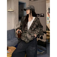 美式加绒迷彩连帽短款卫衣女2025秋冬宽松甜酷风外套WS451，女装短外套，星座1116A（原606A-3）