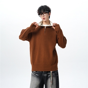 8XL-M立领半拉链毛衣男大码慵懒风宽松日系针织衫外套MY19002P78图片
