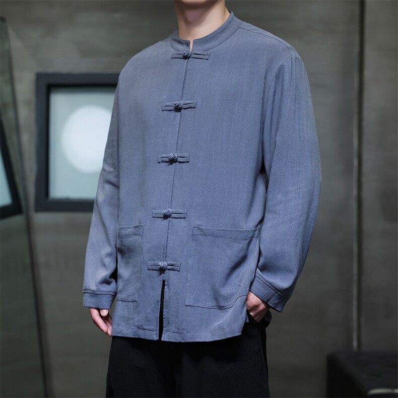 纯色2025秋季新款风大码亚麻长袖衬衫开衫T626-P75控98,男装衬衫,电商A021