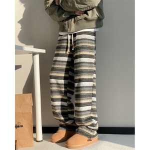 秋冬新款毛呢针织民族风条纹宽松休闲卫裤B315-K805-特p40控78图片