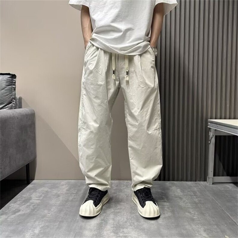 Y222高级感拼接薄款休闲哈伦裤男纯色宽松阔腿弯刀裤男装直筒长裤,男装休闲裤,星座308A-1（原309B-1）