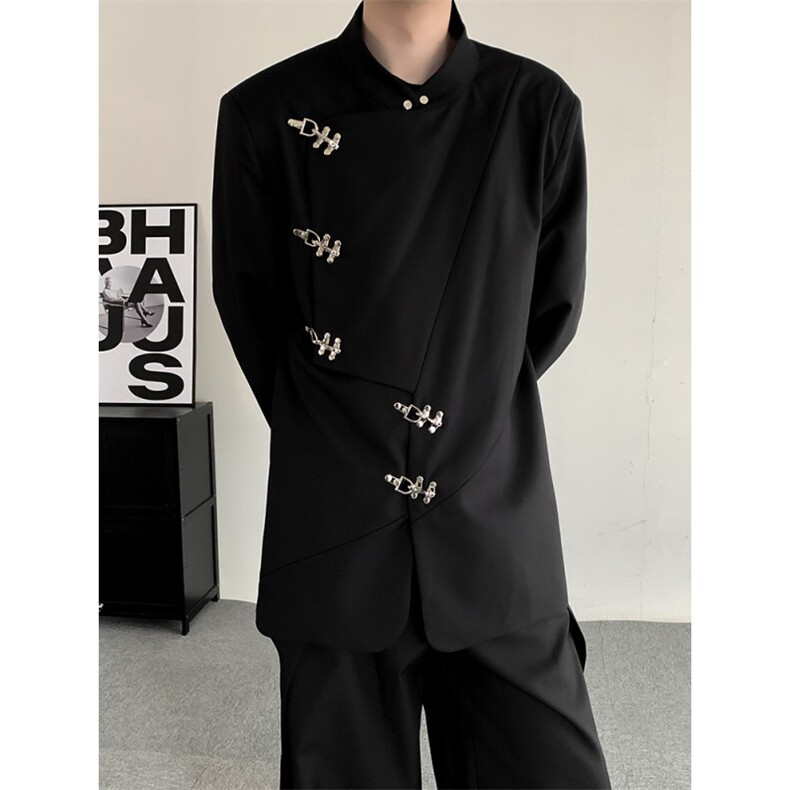 2025秋装新中式中山装立领金属扣西服结婚礼服休闲西装男女外套,男装西服套装,星座909