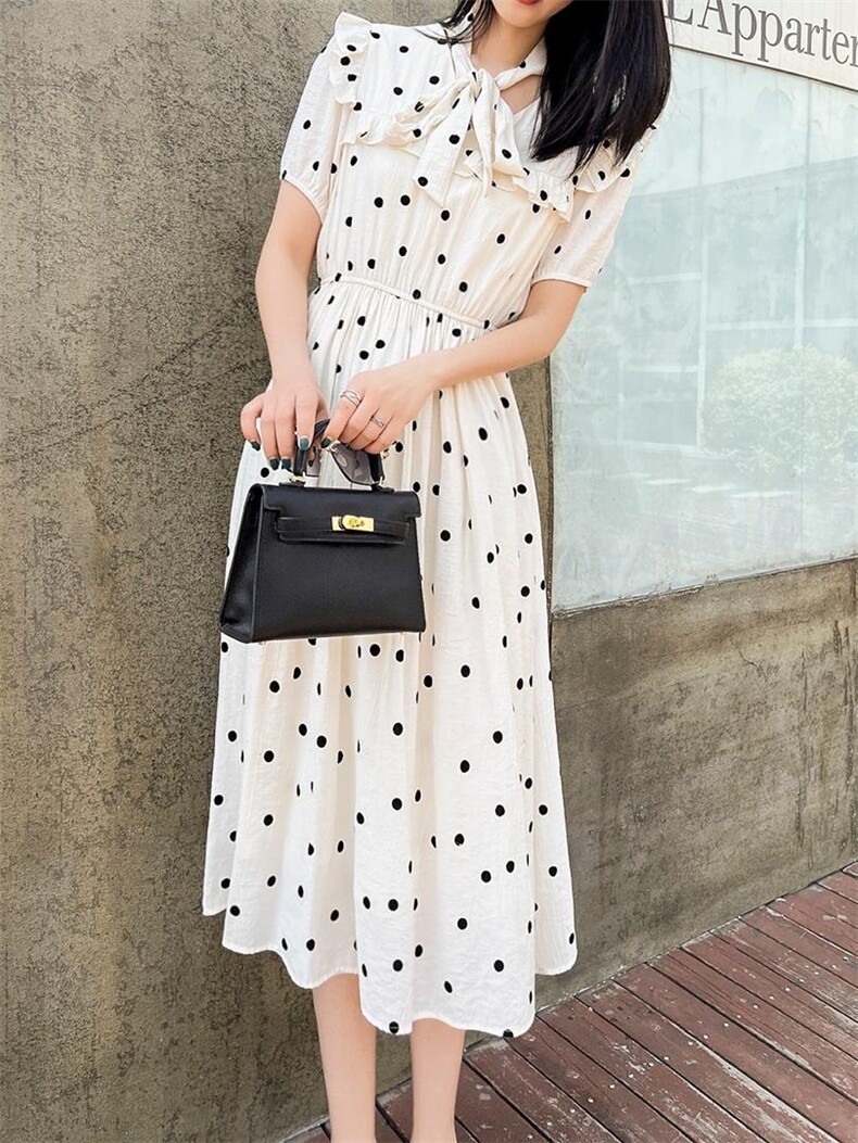 2022夏新款时波点连衣裙，女装连衣裙，V/A