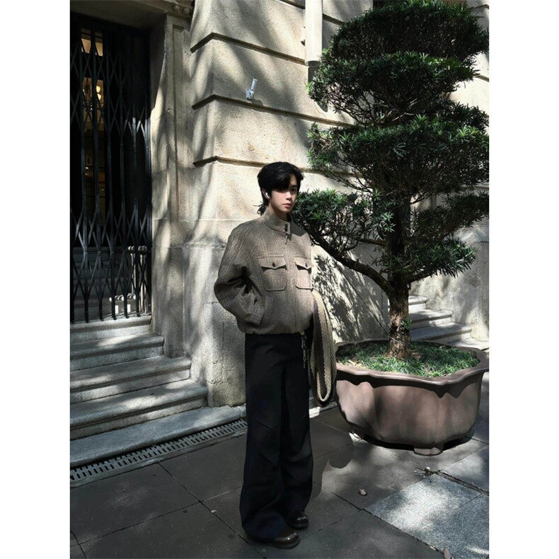 【有货】JK366LL-特P78千鸟格哈灵顿毛呢外套男短款立领夹克,男装夹克,星座1007（原301D）