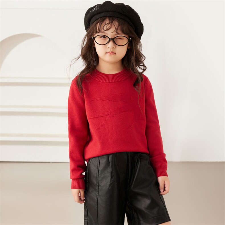 时尚儿童针织衫纯色简约安迪绒秋冬保暖休闲毛衣，童装儿童针织衫，伊美侕