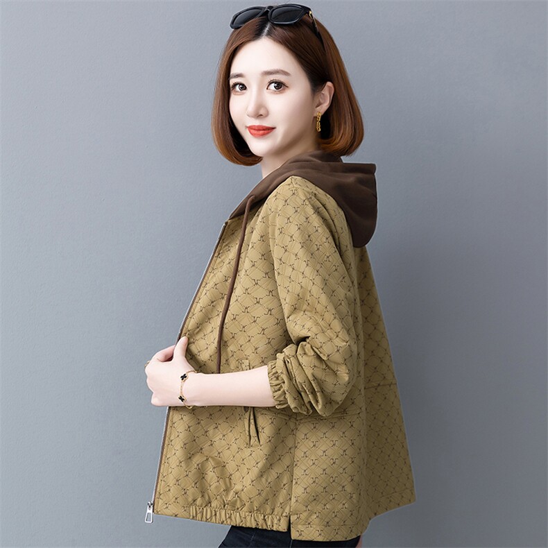 燕颉连帽外套女春秋款2023秋装休闲妈妈时尚洋气减龄短款夹克上衣,女装短外套,燕颉服饰