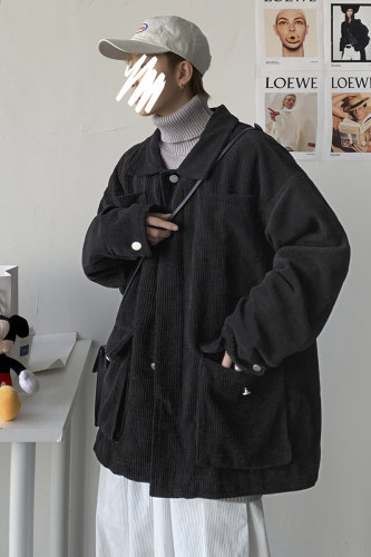 港风情侣灯芯绒夹克外套多口袋工装宽松衬衫潮男女日系H203/P85，男装夹克，电商A221A
