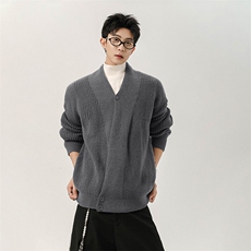 慵懒风斜扣V领开衫毛衣男2025秋冬新款针织衫外套-A2204TP55控88，男装针织衫/毛衣，电商B241