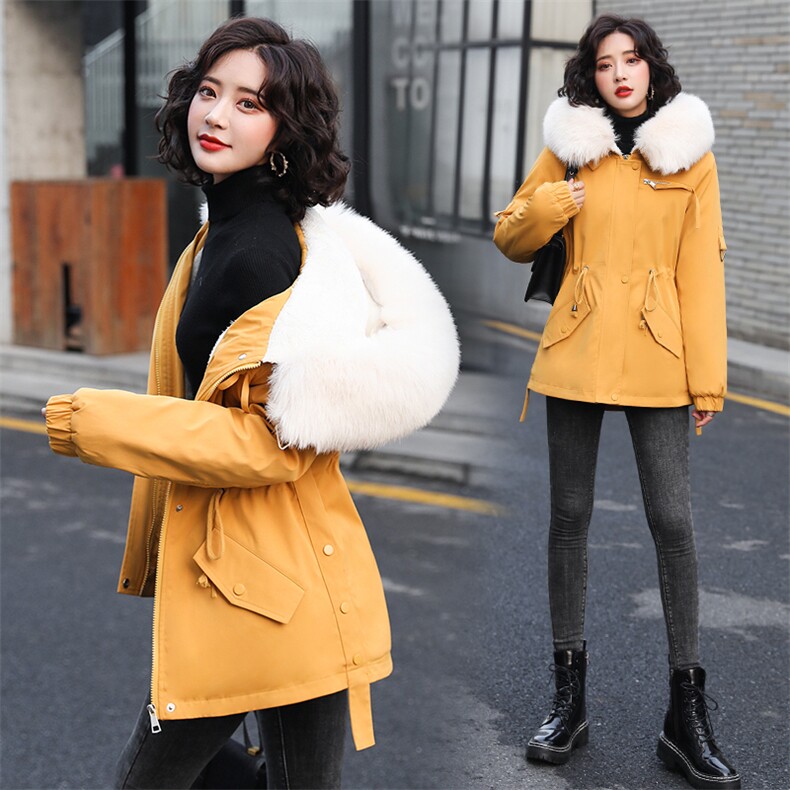 棉衣女中长款派克服2020冬装新款女装大毛领连帽棉袄棉袄外套潮派克服，女装派克服，依恋蒂丝