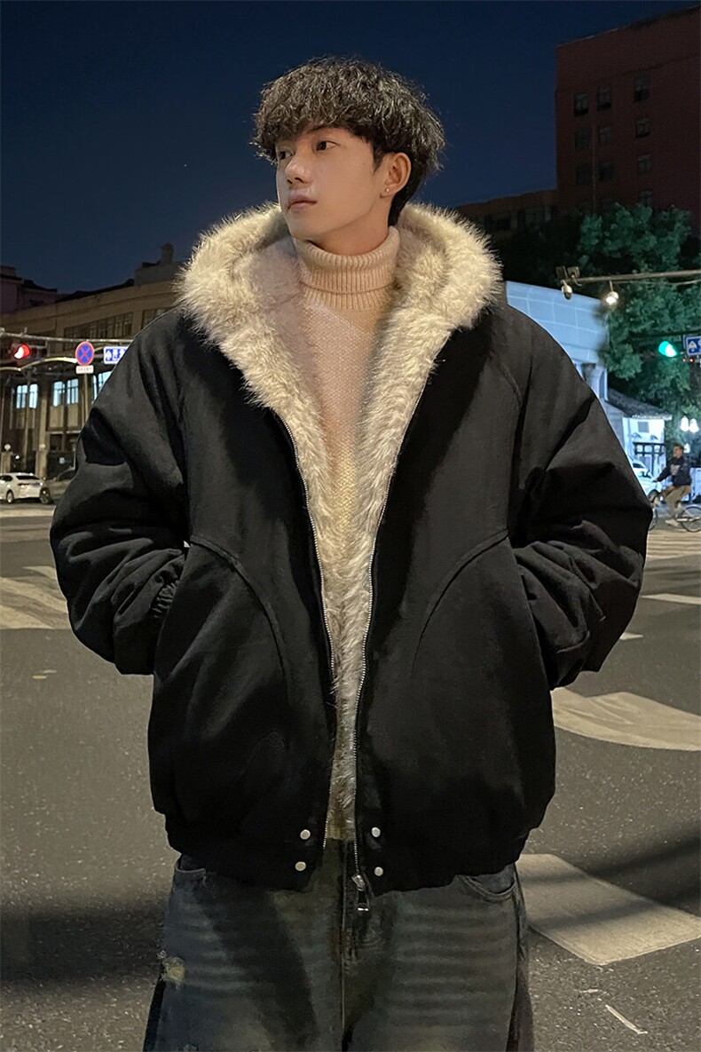 冬季新款外景设计感连帽夹克棉服男潮情侣款宽松外套MF00372/P135,男装夹克,电商B316