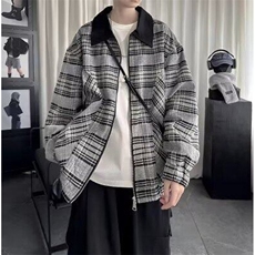 网络图现货千鸟格夹克情侣百搭外套男美式复古格纹上衣RJ642-P78，男装夹克，星座1005-4