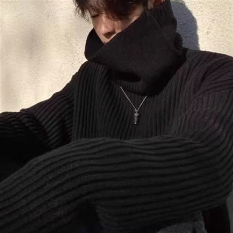 高领毛衣男秋冬季慵懒美式情侣针织衫oversize纯黑色毛线M1835,男装针织衫/毛衣,星座1116A（原606A-3）