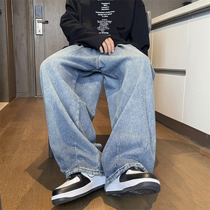 美式复古渐变牛仔裤男款秋季ins潮牌宽松直筒阔腿长裤 K7293-P45图片