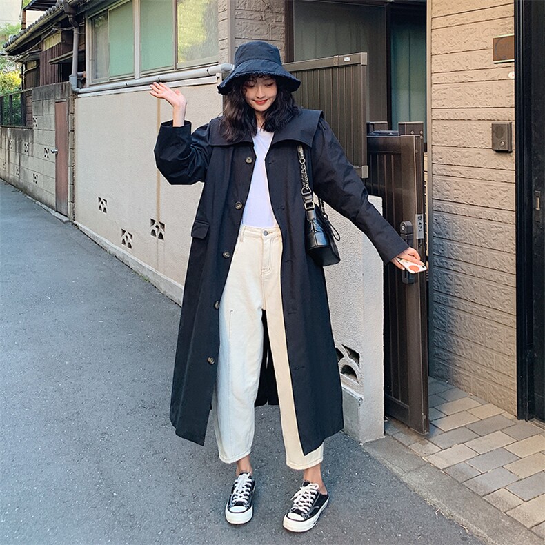 现货2021春季新款娃娃领收腰长款风衣浙宝292A,女装风衣,时倾STUDIO