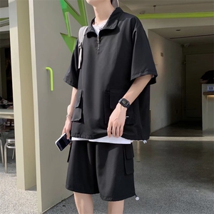 夏季新款潮流宽松套装情侣装短袖T恤潮牌套装男 现货T902-P45图片