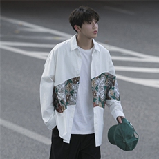 港风长袖衬衣男情侣大码M-5XL中性风刺绣潮长袖衬衫男CS9743P50，男装衬衫，星座227-7