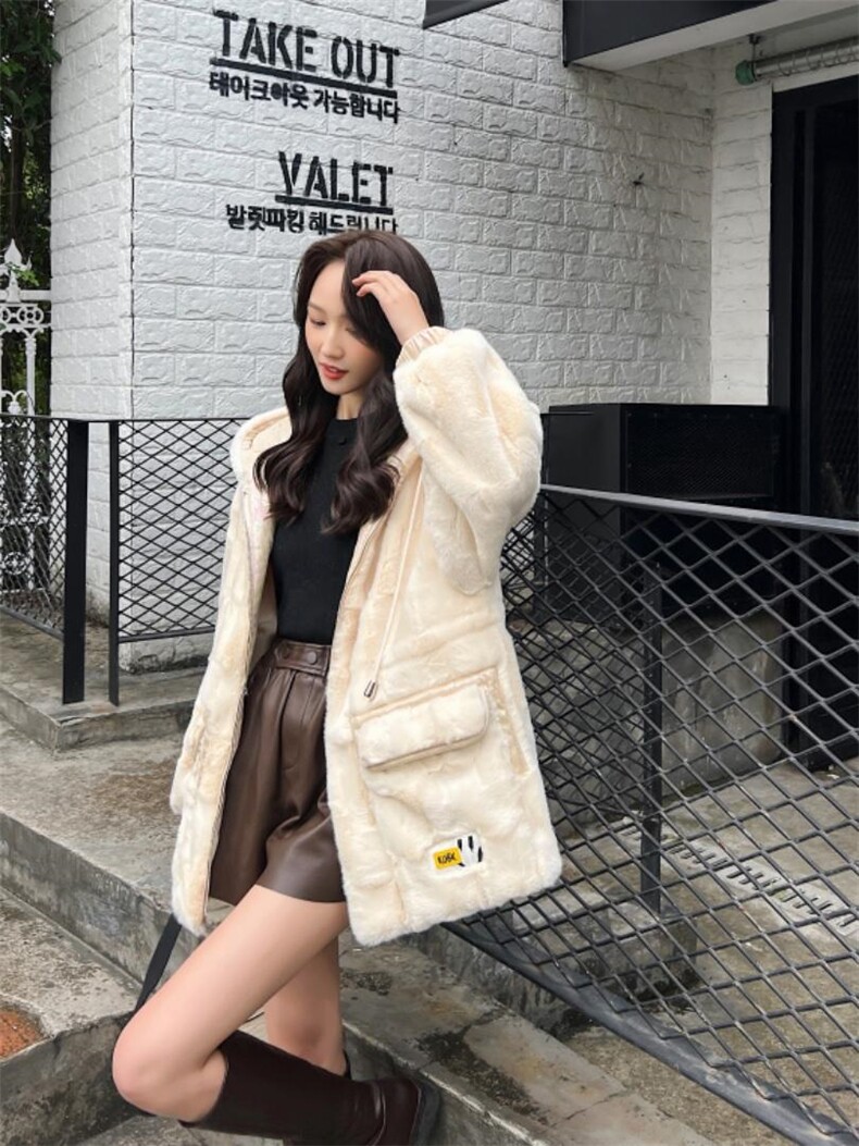 【冬季新款】貂绒贵妃貂韩系带帽拉链外套，其它，笑思源
