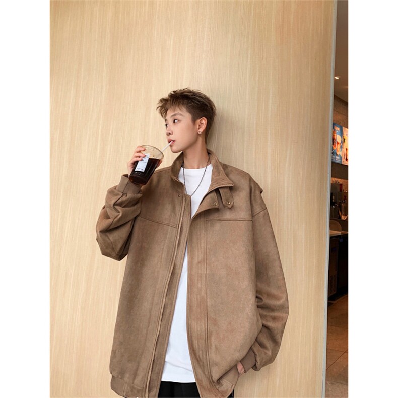 港风新款麂皮绒外套男秋季帅宽松时尚男装夹克JK220-P75图片