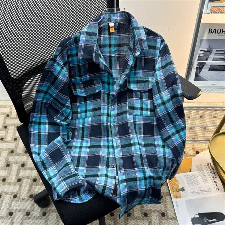 春季格子衬衫男士长袖美式复古潮牌痞帅防晒外套潮流ins衬衣服,男装衬衫,星座1013