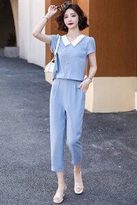 雪纺连体裤女夏装百搭髦套装显瘦连体裤小个子连身裤图片