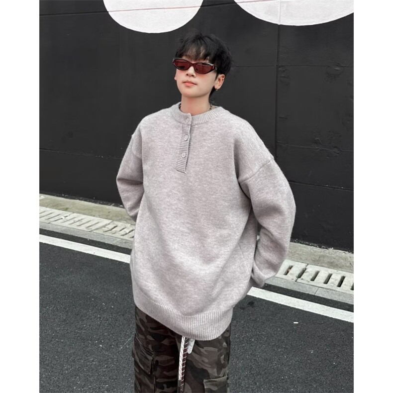 亨利领针织衫毛线衣青少年大码潮牌胖子宽松外套春秋装简约M6043,男装针织衫/毛衣,星座506