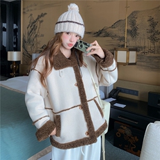 现货！2025冬季新款撞色时尚减龄皮毛一体带手套2C306-P205-K298，女装皮草，2C306