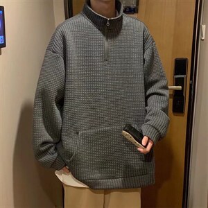 华夫格卫衣男生春秋季新款纯色半拉链外套WF64P35图片