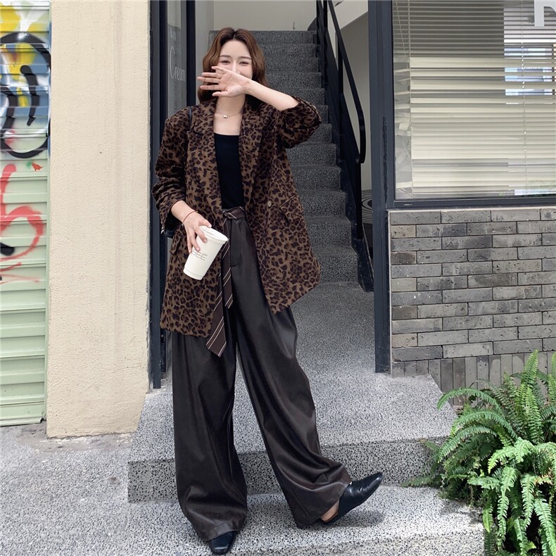 【现货】数据好豹纹西装中长款外套2C327-9919p155控218,女装西装,2C327