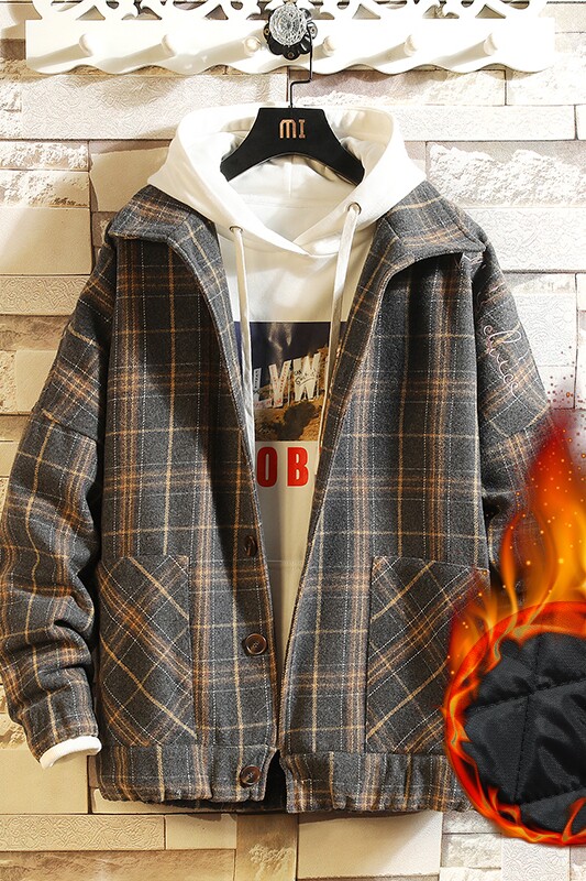 冬季韩版毛呢格子外套男装休闲上衣服加棉加厚棉衣037加棉,男装棉衣,电商B380（原B361）