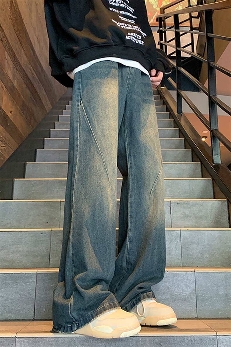 春秋现货差价大宽松直筒拖地牛仔裤中性喇叭裤潮GK06-P60限价78,男装牛仔裤,星座310A-1