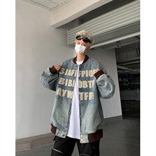 秋季新款港风日系复古字母全刺绣立领牛仔夹克外套男JK1385-P78，男装夹克，星座313A(原308A-2)