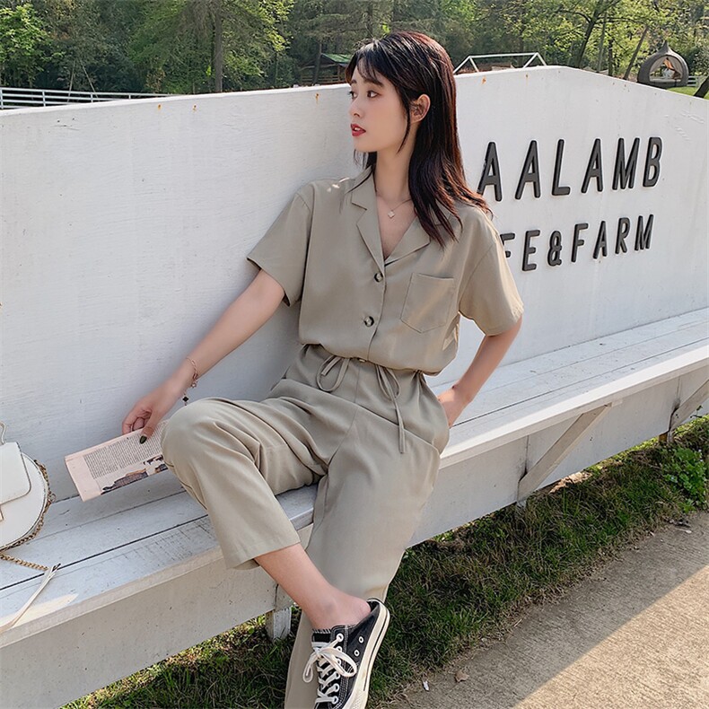 2021年夏季韩版薄款时尚百搭纯色潮流连体长裤,女装连体裤,辉之琳