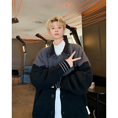 撞色拼接开衫毛衣男款vintage美式针织衫春秋季宽松外套MX041，男装针织衫/毛衣，星座1116A-1（原606A）