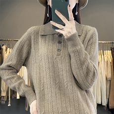 时尚女士Polo领加厚羊毛衫羊毛保暖显瘦针织衫，女装羊毛衫，暮绒羊羊绒