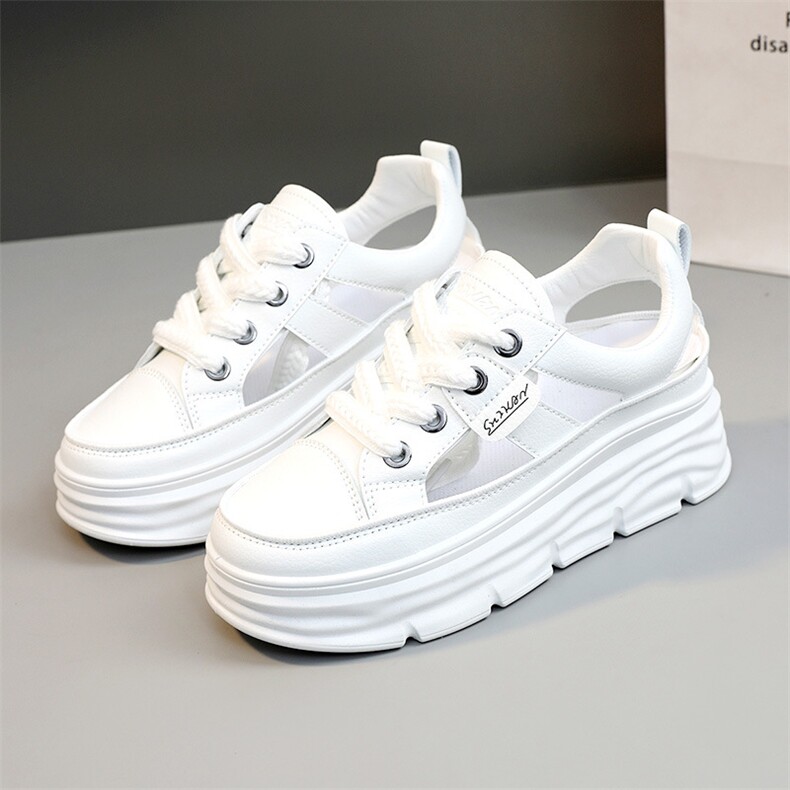 新款镂空凉鞋女2024夏季内增高透气厚底休闲鞋小白鞋百搭女，女鞋凉鞋，星座1407-3