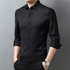 2023秋季新款长袖竹纤维男士衬衫中年衬衣服中老年人宽松休闲寸衫，男装衬衫，电商B212（原钱塘6029）