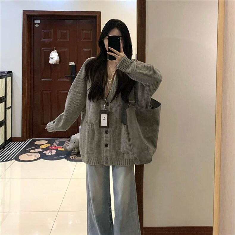 韩系学院风软糯开衫毛衣外套女学生秋冬新款设计感宽松百搭针织衫,男装针织衫/毛衣,星座506A