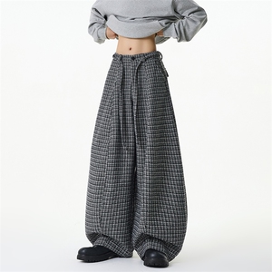 2025冬季美式压褶抽绳格子设计阔腿休闲裤B315-K25917-特p52控98图片