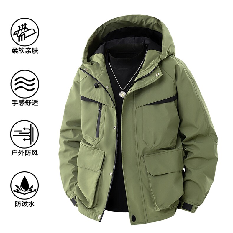 新款夹克男工装连帽纯色上衣冲锋衣外套A157B-J2526-特P85,男装夹克,电商A157B