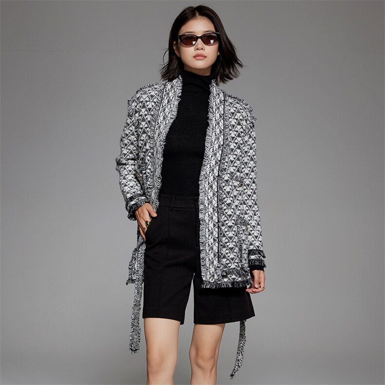 气质温婉简约百搭秋冬流苏35%羊绒开衫女长袖，女装羊绒衫，隆秋羊绒