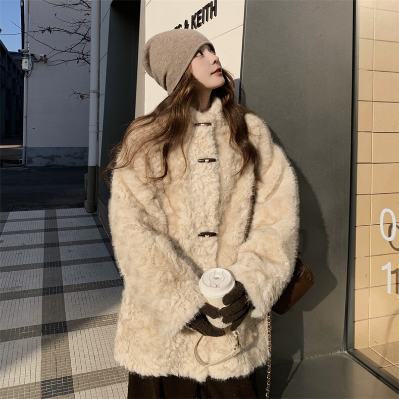 现货！杏色皮毛外套B208-9101-P210K318，女装羊羔毛/颗粒绒，浙宝208