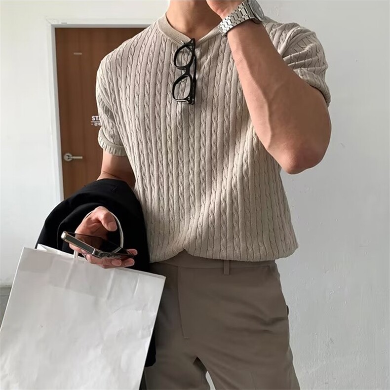 夏季潮圆领男标准时尚T恤针织短袖成熟中性风T恤MB212P43,男装T恤,星座1116-2