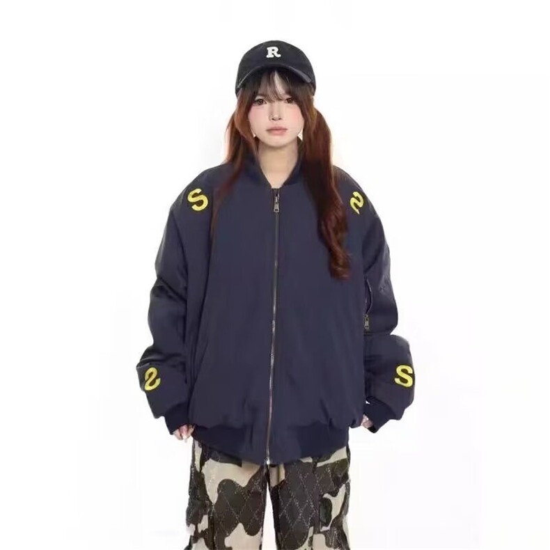 网络图现货美式潮牌棒球服字母刺绣工装立领飞行员夹克JA502-P60,男装夹克,星座715-7