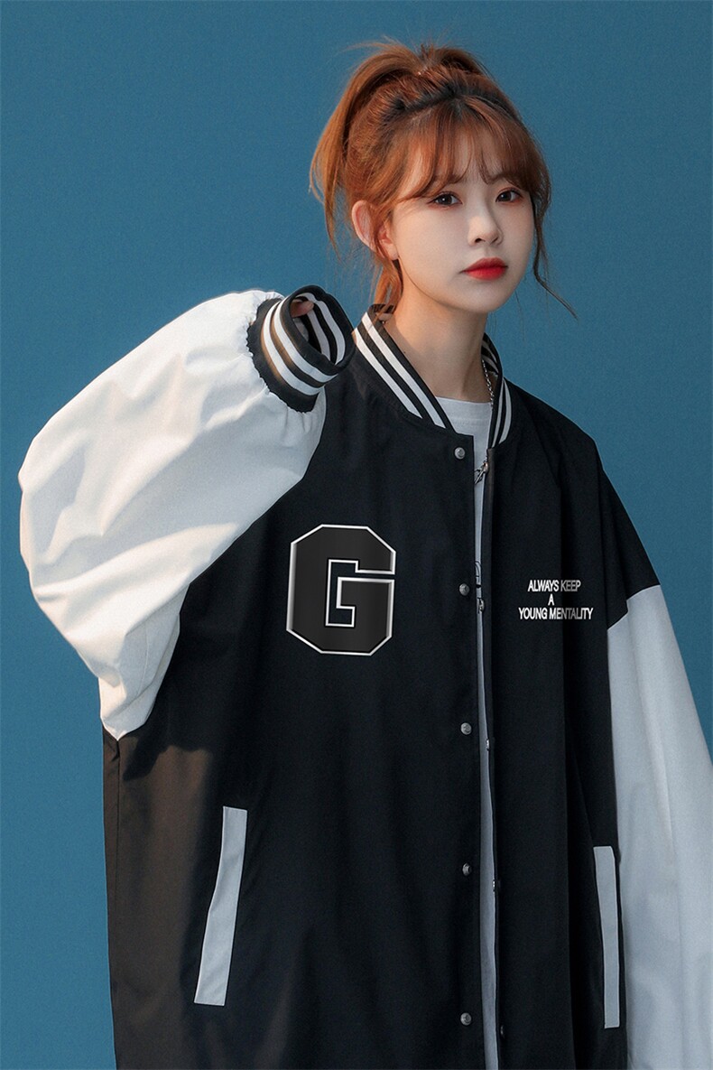 中性风2023秋季新款港风oversize情侣棒球服夹克G8019p65控88,男装夹克,A247A
