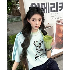 抖音得物品质二开240克宽松纯棉美式潮牌印花三条杠中性风短袖T恤，男装T恤，电商A486-1