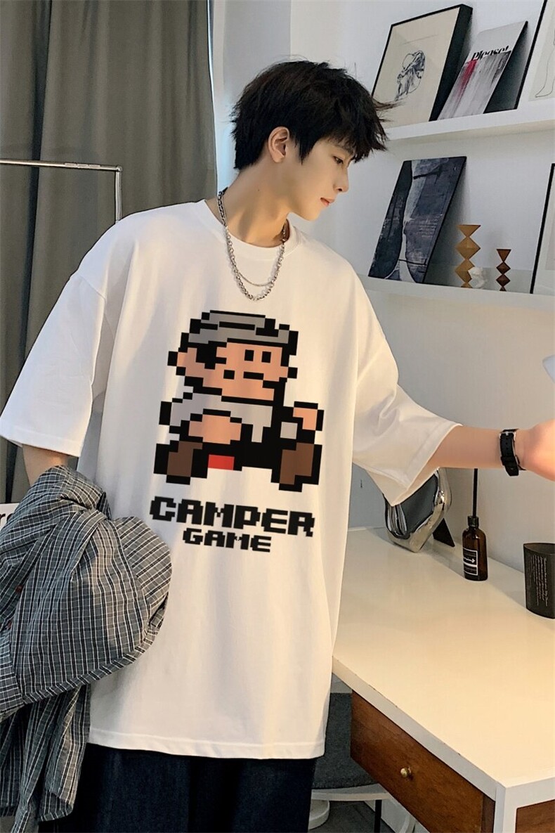 港风新款100%纯棉五分袖宽松重磅230克圆领短袖T恤-T001-P20,男装T恤,星座310B